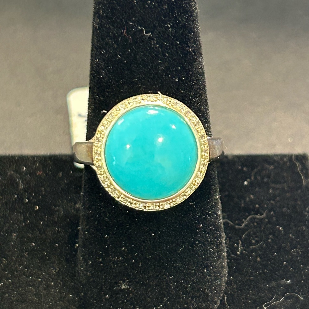 JTV Sleeping Beauty Turquoise and .20ctw White topaz Ring - Sz 10
